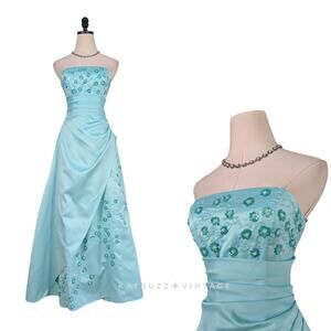 Vintage Prom Dress Maxi Gown 8 Green Y2K Fairy Princess Bead Floral Empire